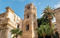 View of the baroque facade with the Romanesque belltower of Santa Maria dell`Ammiraglio Church known as Martorana Church, Palermo Royalty Free Stock Photo