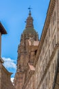 View at the baroque iconic tower at the La ClerecÃÂ­a building, Pontifical university at Salamanca, Universidad Pontificia de Royalty Free Stock Photo