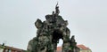 A view of the baroque Parnassus fountain on Zelny trh square. It is decorated with many allegorical figures and mythical animals