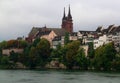 View of the Basel Cathedral and the Rhine River in the city of Basel, northern Switzerland Royalty Free Stock Photo