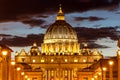 View of Basilica di San Pietro Dom, night, Vatican City in Rome, Italy Royalty Free Stock Photo