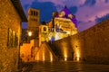 View of Basilica of Saint Francis of Assisi at sunset during christmas time in Umbria Italy Royalty Free Stock Photo