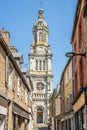 View at the Basilica of Saint Gervais in the streets of Avranches - France Royalty Free Stock Photo