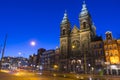 Basilica of Saint Nicholas at night time, near the Central railway Station,Amsterdam, Netherlands Royalty Free Stock Photo