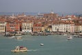 View of Basin of San Marco and Venetian buildings from belltower of Church of San Giorgio Maggiore, Venice, Italy