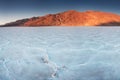 View of the Basins salt flats, Badwater Basin, Death Valley, Inyo County, California, United States. Salt Badwater Formations