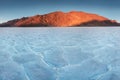 View of the Basins salt flats, Badwater Basin, Death Valley, Inyo County, California, United States. Salt Badwater Formations