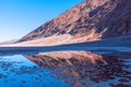 View of the Basins salt flats, Badwater Basin, Death Valley, Inyo County, salt Badwater formations in Death Valley National Park.
