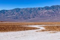 View of the Basins salt flats, Badwater Basin, Death Valley, Inyo County, salt Badwater formations in Death Valley National Park. Royalty Free Stock Photo