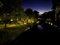 View on Bastion Hill Park Bastejkalns and canal at night in Riga Royalty Free Stock Photo