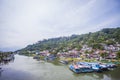 View of the Batang Arau River seen from the top of the Siti Nurbaya Bridge in Padang City, West Sumatra, Indonesia.