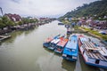 View of the Batang Arau River seen from the top of the Siti Nurbaya Bridge in Padang City, West Sumatra, Indonesia.