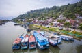 View of the Batang Arau River seen from the top of the Siti Nurbaya Bridge in Padang City, West Sumatra, Indonesia.