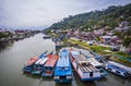 View of the Batang Arau River seen from the top of the Siti Nurbaya Bridge in Padang City, West Sumatra, Indonesia.