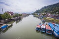 View of the Batang Arau River seen from the top of the Siti Nurbaya Bridge in Padang City, West Sumatra, Indonesia.