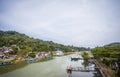 View of the Batang Arau River seen from the top of the Siti Nurbaya Bridge in Padang City, West Sumatra, Indonesia.