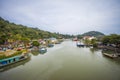 View of the Batang Arau River seen from the top of the Siti Nurbaya Bridge in Padang City, West Sumatra, Indonesia.