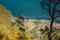 View of Batur volcano and lake with forest Royalty Free Stock Photo