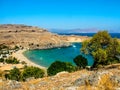 Beach in Lindos on the island of Rhodes Royalty Free Stock Photo