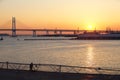 Bay Bridge over sunrise in Yokohama, Japan Royalty Free Stock Photo