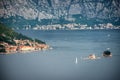 View of the Bay of Kotor with The small islands of Ostrvo and Sveti Juraj monastery