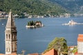 View of Bay of Kotor with two small islands Island of Saint Geo