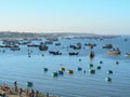 View of the bay with many boats in Mui Ne town, Vietnam