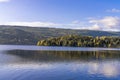 View of the bay over the lake with trees, early autumn colors, Norway