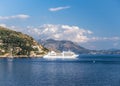 View of the bay with ships near the city of Dubrovnik in sunny weather