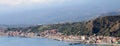 View of the bay, Sicily, Taormina, sea, beaches, sand and houses on the coast