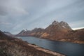 View of the bay with the village of Gryllefjord in the Andsfjord area on the Senja peninsula in northern Norway. Scandinavian Royalty Free Stock Photo