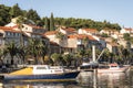 Bay with yachts, palm trees and houses on the island of Korcula, Croatia Royalty Free Stock Photo