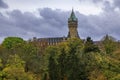 View of BCEE or Luxemburgish Spuerkeess Clock Tower in the UNESCO World Heritage Site of Luxembourg old town Royalty Free Stock Photo