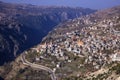 A view of Bcharre, a town in Lebanon high in the mountains on the edge of the Qadisha Gorge. Lebanon Royalty Free Stock Photo