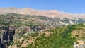 View of Bcharre village district above the cliff of the valley of Saints, in Mount Lebanon, Lebanon Royalty Free Stock Photo