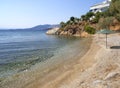 View of beach in Aegean sea near the town Marmari on Greek island Evia in Greece on a Sunny day