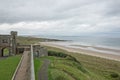 View of a beach from Bamburgh Castle in Northumberland, England, UK