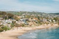 View of beach and cliffs at Crescent Bay, from Crescent Bay Point Park, in Laguna Beach, California Royalty Free Stock Photo