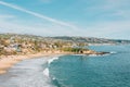 View of beach and cliffs at Crescent Bay, from Crescent Bay Point Park, in Laguna Beach, California Royalty Free Stock Photo