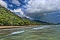 View of the beach and clouds over the island during the rainy se Royalty Free Stock Photo