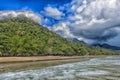 View of the beach and clouds over the island during the rainy se Royalty Free Stock Photo