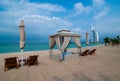 View of the beach of Dubai with the Burj al Arab hotel.
