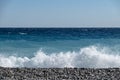 View from the beach in front of Nice on the surf in the Mediterranean on the French Riviera