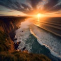 view of the beach with high cliffs in the afternoon with a beautiful sunset generated ai Royalty Free Stock Photo