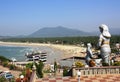 View of the beach of the Indian ocean from the height of the temple complex Murudeshwa Royalty Free Stock Photo