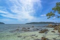 View from beach on the Mamutik Island, near Borneo island.  Sabah, Malaysia Royalty Free Stock Photo