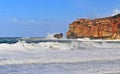 View of the beach of Nazare with big waves