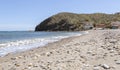 View of the beach next to fishermen`s houses and boats Royalty Free Stock Photo