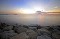 View of beach panorama during sunrise morning on long exposure technique