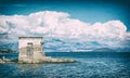 View from the beach Pantan, Trogir, analog filter Royalty Free Stock Photo